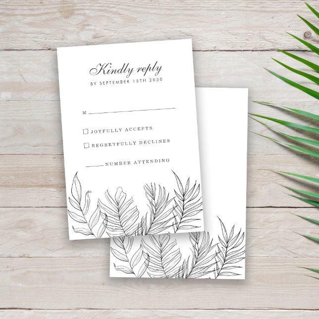 Schwarz-weiße RSVP-Karte für tropisches Leaf RSVP Karte (Von Creator hochgeladen)
