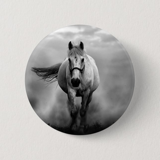 Schwarz-weiße Running Horse Freedom Button (Vorderseite)