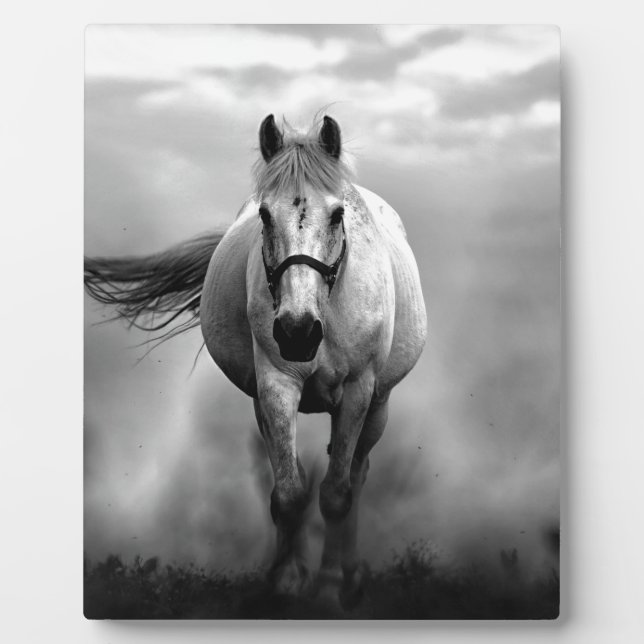 Schwarz-weiße Running Horse Freedom Fotoplatte (Vorderseite)