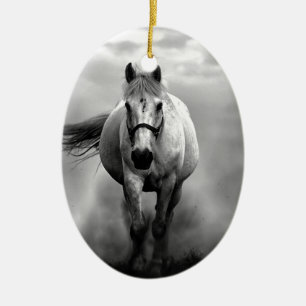 Schwarz-weiße Running Horse Freedom Keramik Ornament