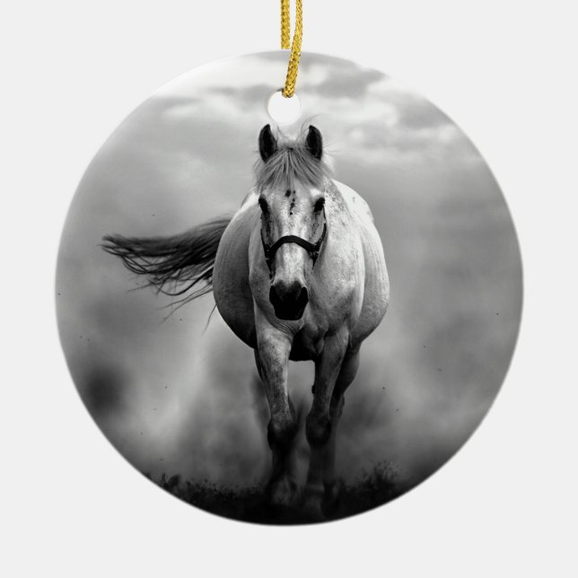 Schwarz-weiße Running Horse Freedom Keramik Ornament (Vorne)