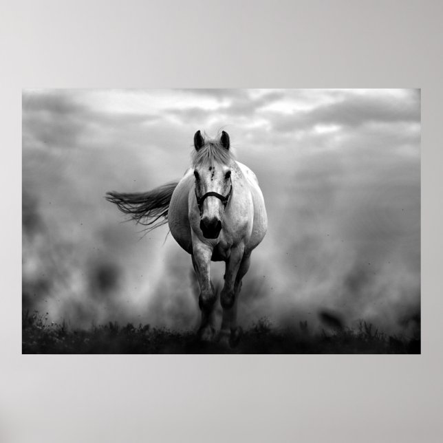 Schwarz-weiße Running Horse Freedom Poster (Vorne)