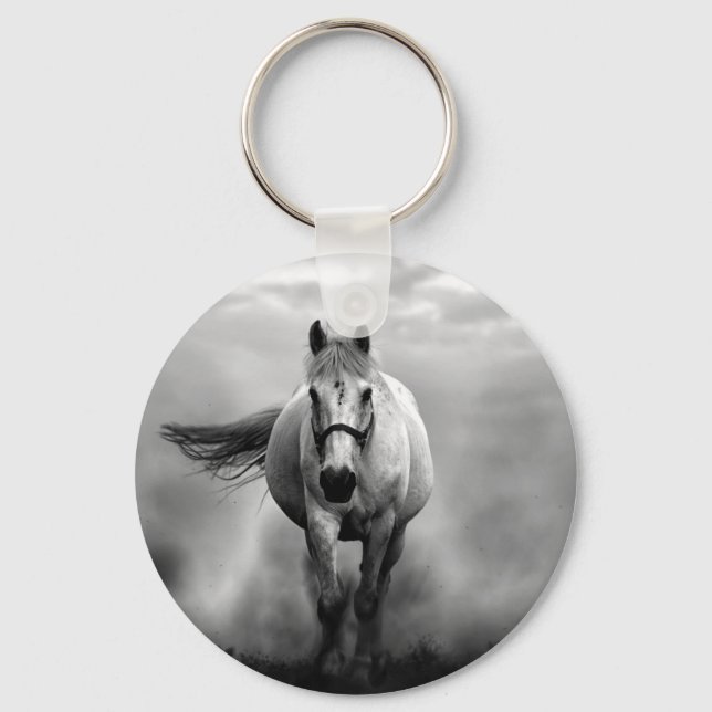 Schwarz-weiße Running Horse Freedom Schlüsselanhänger (Vorderseite)