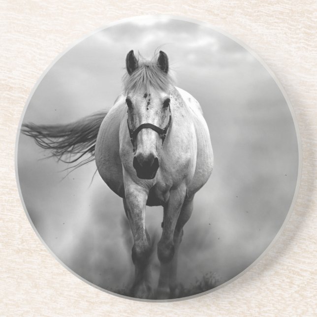 Schwarz-weiße Running Horse Freedom Untersetzer (Vorne)