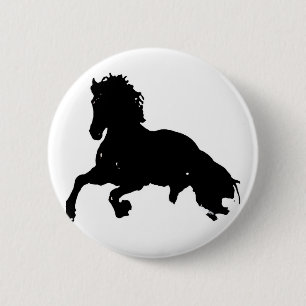 Schwarz-weiße Running Horse-Silhouette Button