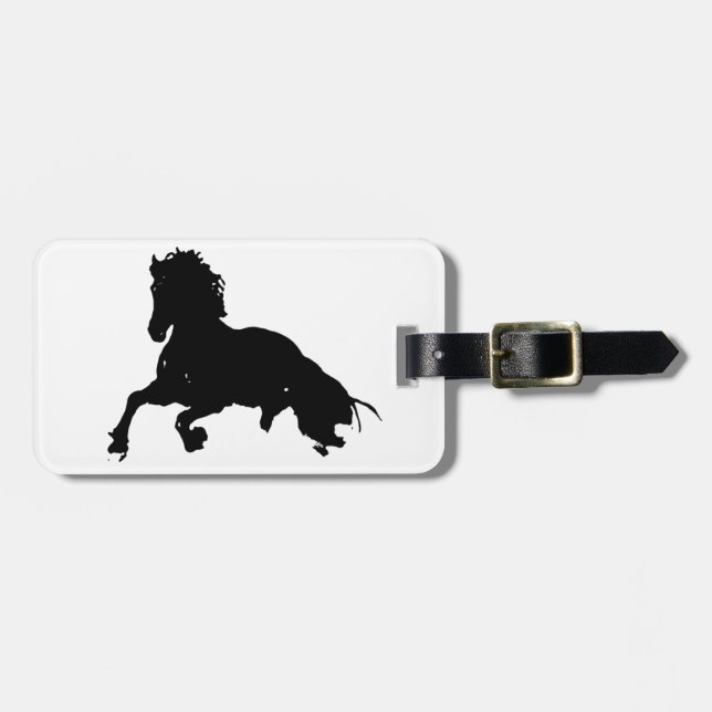 Schwarz-weiße Running Horse-Silhouette Gepäckanhänger (Vorderseite horizontal)