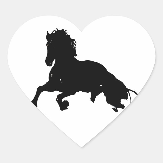Schwarz-weiße Running Horse-Silhouette Herz-Aufkleber (Vorderseite)