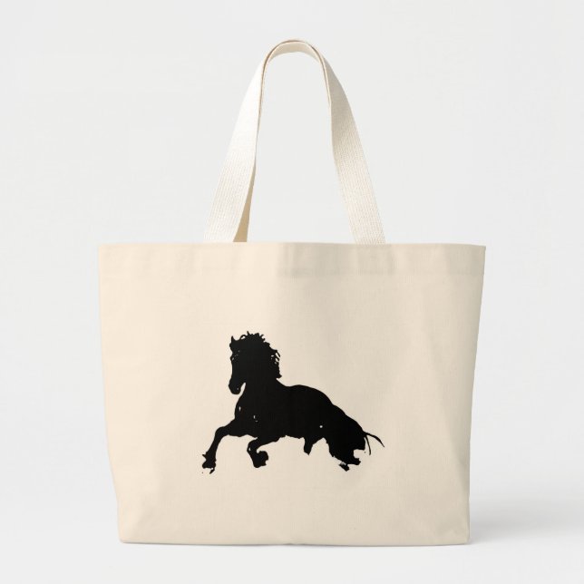 Schwarz-weiße Running Horse-Silhouette Jumbo Stoffbeutel (Vorne)