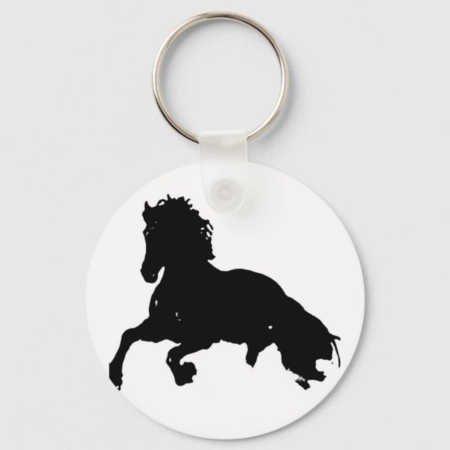 Schwarz-weiße Running Horse-Silhouette Schlüsselanhänger (Vorderseite)