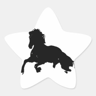 Schwarz-weiße Running Horse-Silhouette Stern-Aufkleber