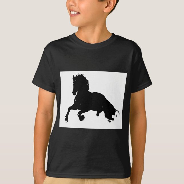 Schwarz-weiße Running Horse-Silhouette T-Shirt (Vorderseite)