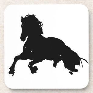 Schwarz-weiße Running Horse-Silhouette Untersetzer