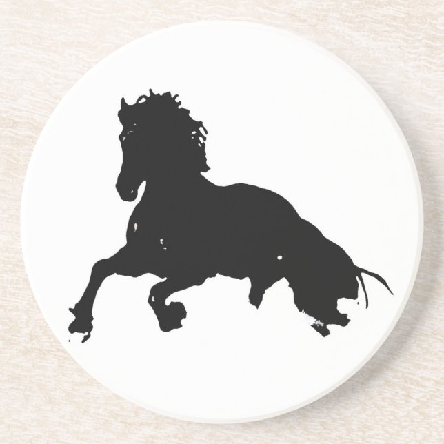 Schwarz-weiße Running Horse-Silhouette Untersetzer (Vorne)