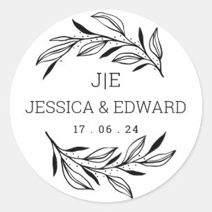 Schwarz-weiße Rustikale Chic Couple Initials Elega Runder Aufkleber