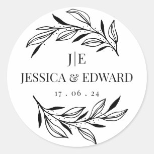 Schwarz-weiße Rustikale Chic Couple Initials Elega Runder Aufkleber
