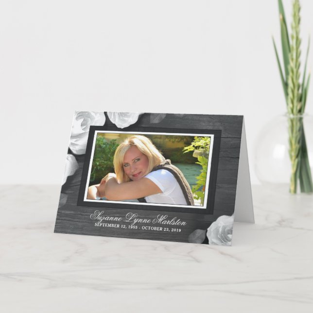 Schwarz-weiße rustikale Rose Foto Beileid Vielen D Dankeskarte (Vorderseite)