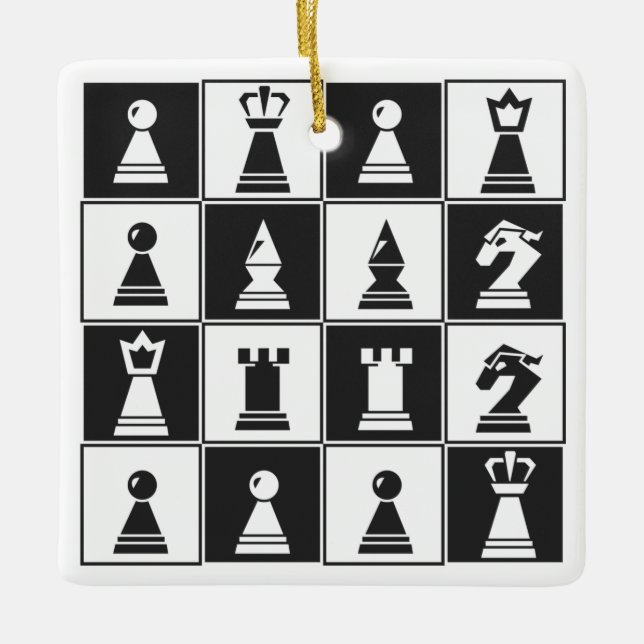Schwarz-weiße Schachfiguren Keramikornament (Vorderseite)