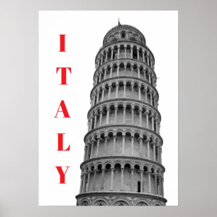 Schwarz Weiße Schiefe Turm von Pisa Italien Poster