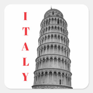 Schwarz Weiße Schiefe Turm von Pisa Italien Quadratischer Aufkleber
