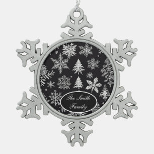 Schwarz-Weiße Schneeflocke *Personalisieren* Schneeflocken Zinn-Ornament