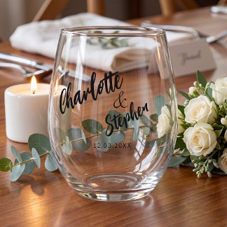 Schwarz-weiße Schrift Hochzeit individuell Weinglas Ohne Stiel