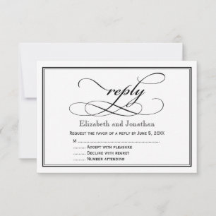 Schwarz-weiße Schrift Hochzeits-Antwortkarte RSVP Karte