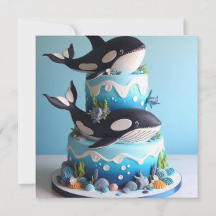 SCHWARZ-weiße Schwertwal-TORTE ZUM GEBURTSTAG Einladung