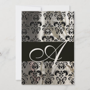SCHWARZ WEIßE SEIDEN-DAMAST-MONOGRAMM CHAMPAGNER EINLADUNG