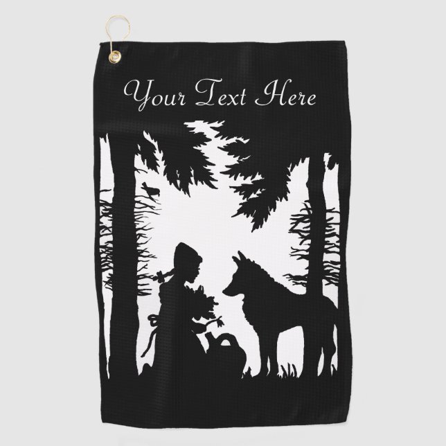 Schwarz-weiße Silhouette Riding Hood in Woods Wolf Golfhandtuch (Vorderseite)