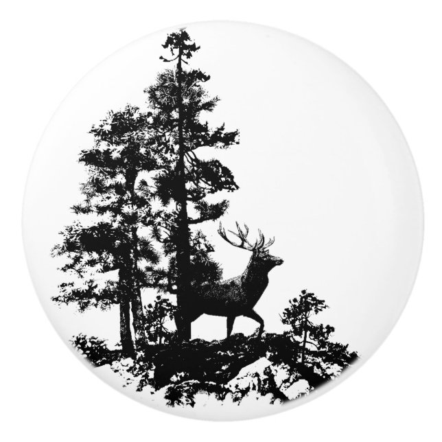 Schwarz-weiße Silhouette von Wildtieren Keramikknauf (Vorderseite)