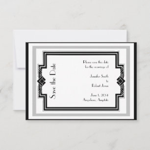 Schwarz-weiße Silver Art Deco Rahmen Save the Date