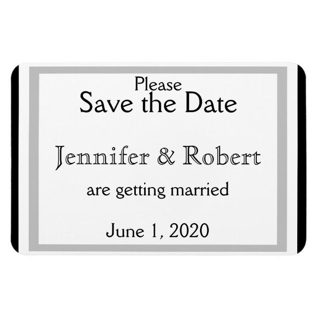 Schwarz-weiße Silver Art Deco Wedding Save the Dat Magnet (Horizontal)