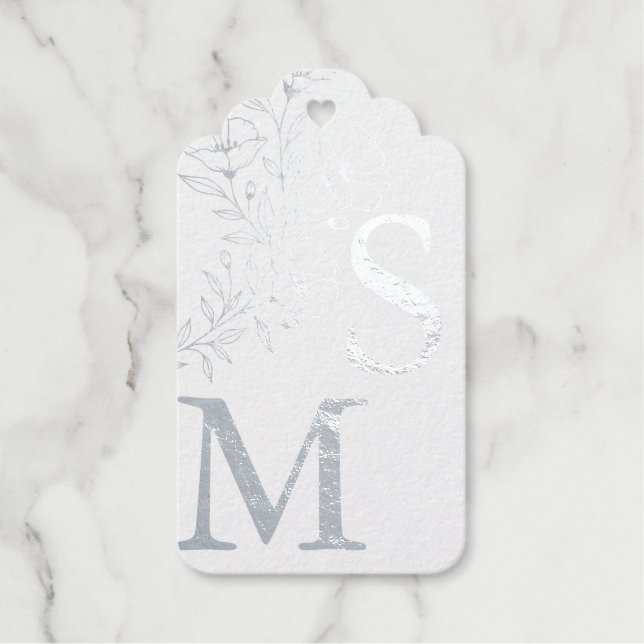 Schwarz-weiße Silver Gastgeschenk Hochzeit Geschenkanhänger (Vorderseite)