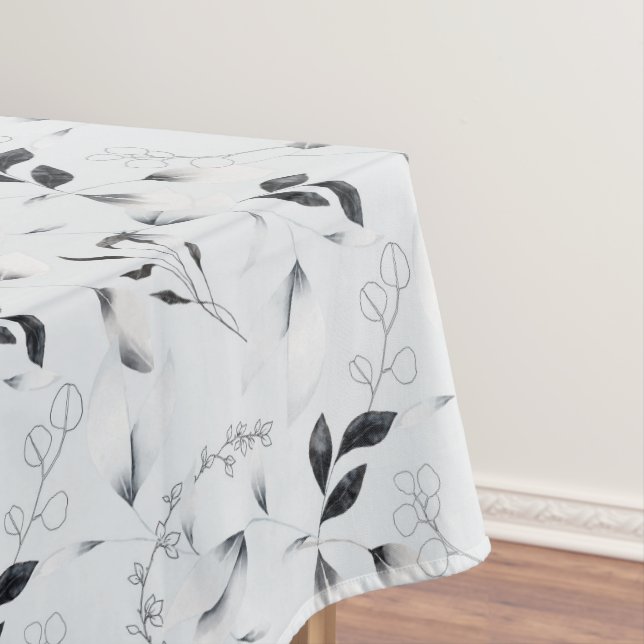 Schwarz-weiße Silver Gray Floral Blätter Tischdecke (Beispiel)