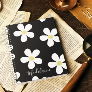 Schwarz-weiße Simple Daisy Pattern Gold School Notizblock