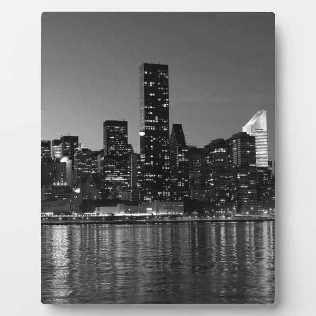 Schwarz-weiße Skyscaper-Silhouette in New York Fotoplatte (Vorderseite)
