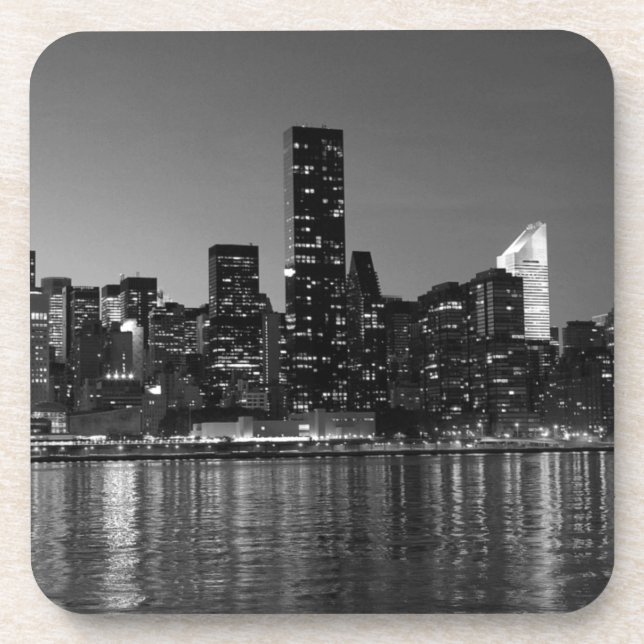 Schwarz-weiße Skyscaper-Silhouette in New York Getränkeuntersetzer (Vorderseite)