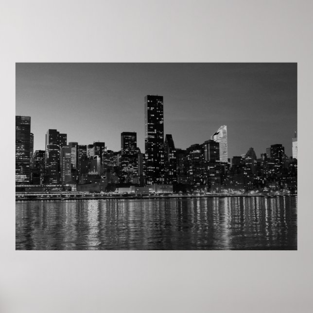 Schwarz-weiße Skyscaper-Silhouette in New York Poster (Vorne)