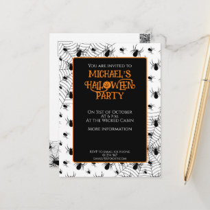 Schwarz-weiße Spinnennetz-Halloween-Party-Einladun Postkarte