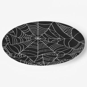 Schwarz-Weiße Spinnennetz-Halloween-Party Pappteller