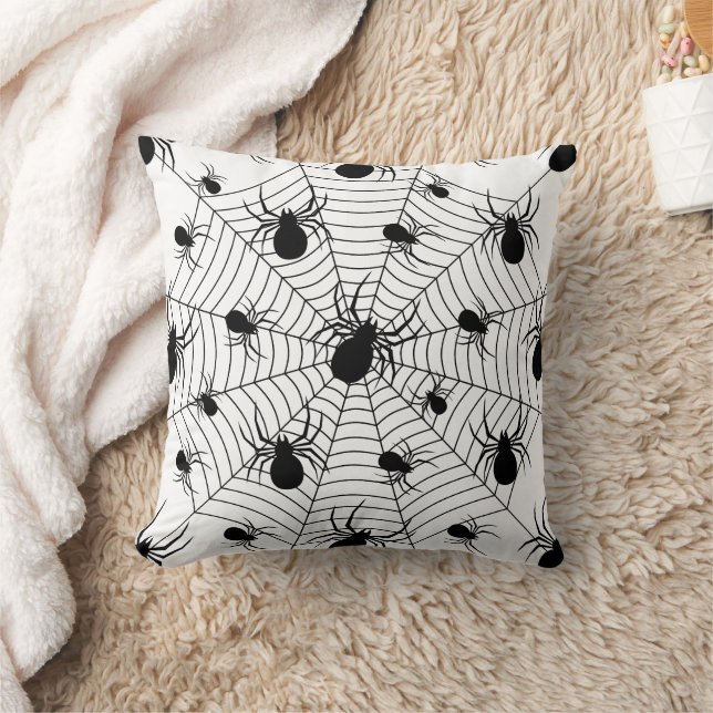 Schwarz-weiße Spinnennetzmuster Halloween Kissen (Decke)
