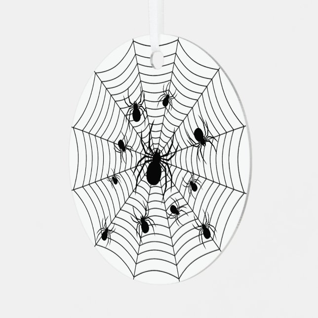 Schwarz-weiße Spinnennetzmuster Halloween Ornament Aus Metall (Vorderseite links)