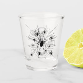 Schwarz-weiße Spinnennetzmuster Halloween Schnapsglas