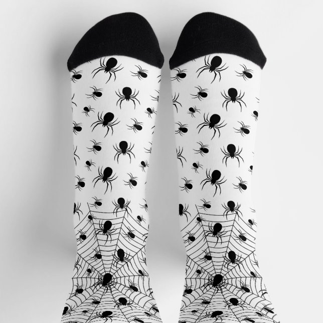 Schwarz-weiße Spinnennetzmuster Halloween Socken (Oben)
