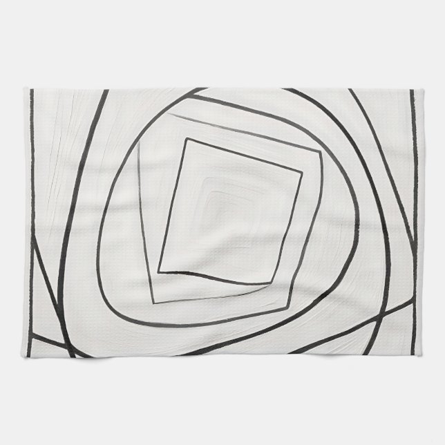 Schwarz Weiße Spirale Quadrat Abstrakt Geschirrtuch (Horizontal)