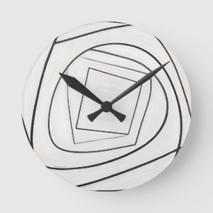 Schwarz Weiße Spirale Quadrat Abstrakt Runde Wanduhr