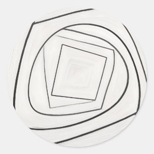 Schwarz Weiße Spirale Quadrat Abstrakt Runder Aufkleber