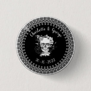 Schwarz-weiße Spitzen-Blumen-Schädel-Hochzeit Hall Button