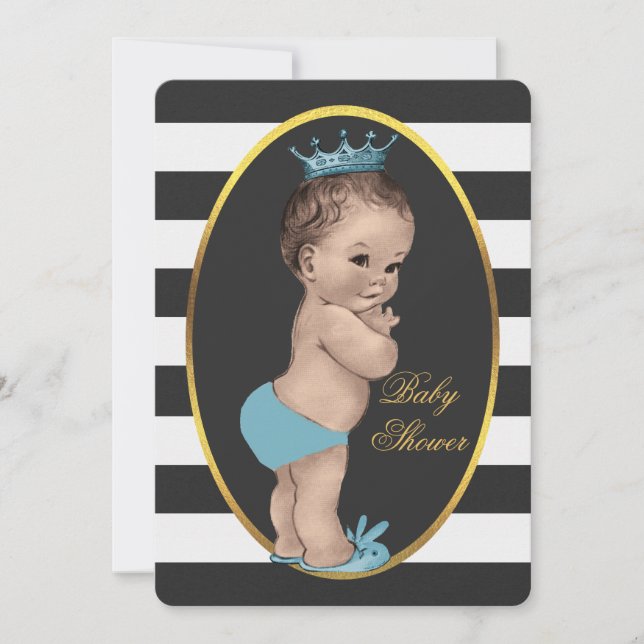 Schwarz-weiße Streifen Baby-Dusche niedlichen Einladung (Vorderseite)