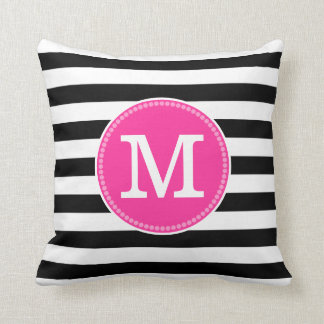 Schwarz-weiße Streifen Chic Minimal Hot Pink Monog Kissen